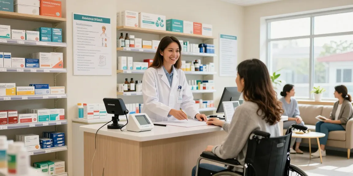 Customer receiving help in a medical supply store near me, highlighting community care and diverse products.