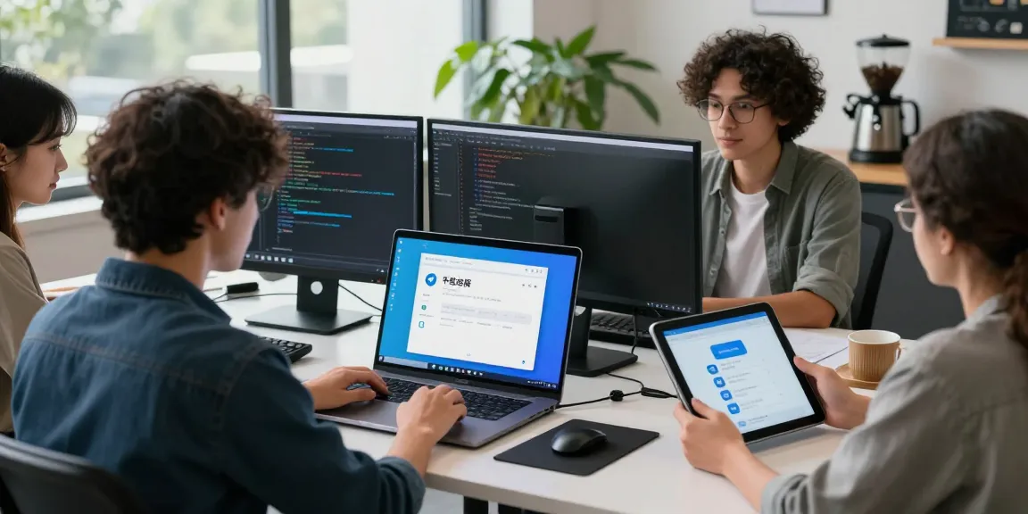 Setting up Telegram Chinese with a team in a modern workspace.