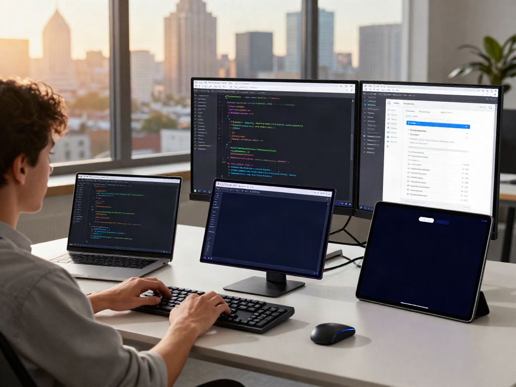 View of a tech workspace focusing on developing FMWhatsApp APK features.